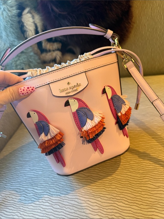 kate spade Handbags - kate spade Pink Parrot Appliqué Bucket Bag with Multicolor Fringe